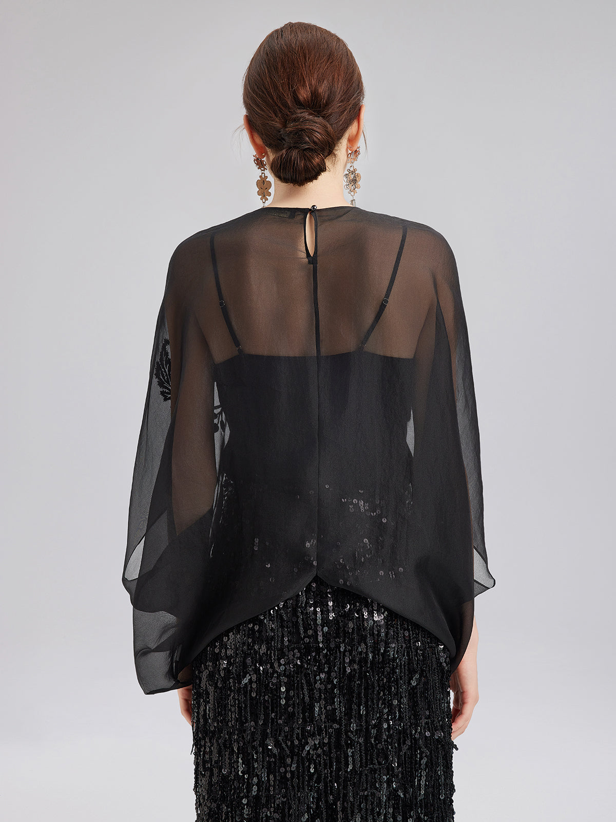 Luxe Sensual Sheer Silk Embroidered Blouse