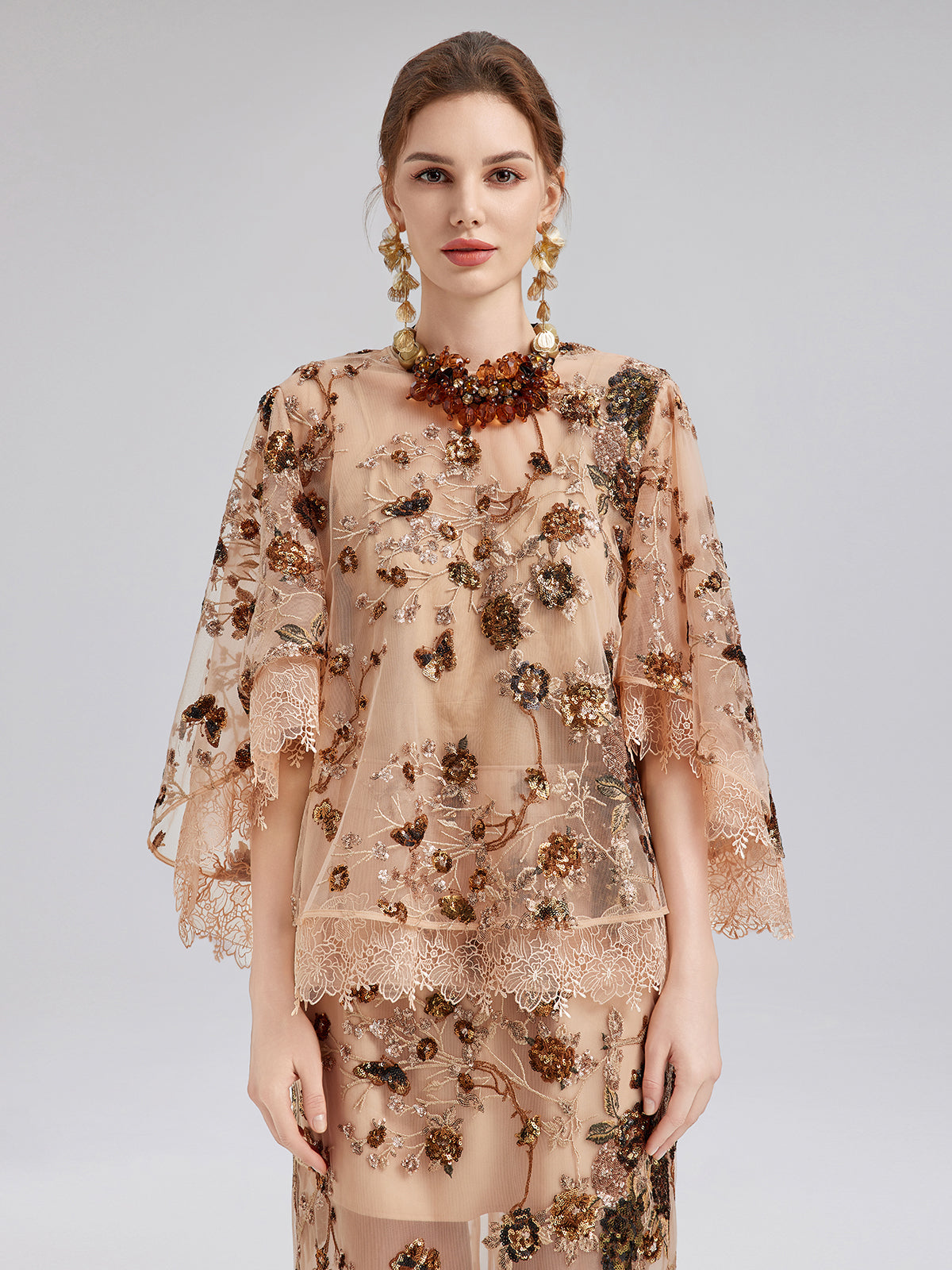 Final Sale | Luxurious Embroidered Sequin Long-Sleeve Top