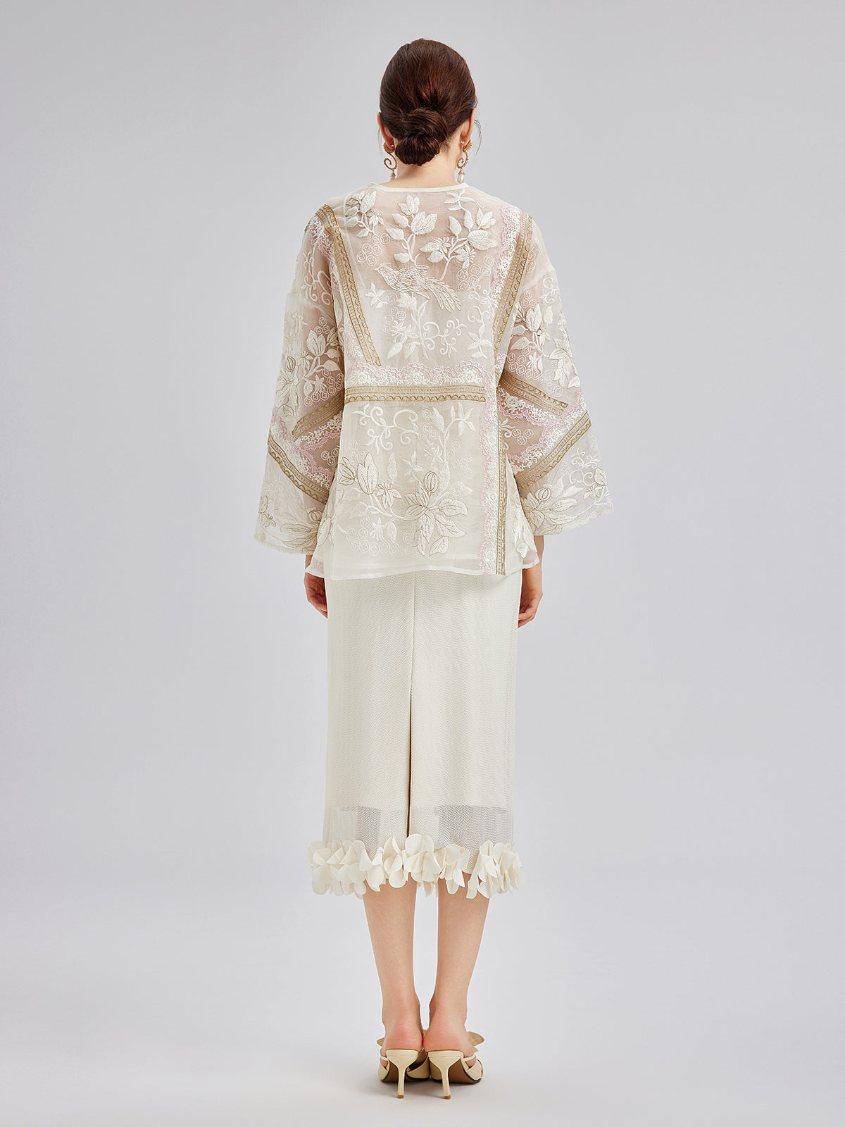 Artistic Geometric Silk Embroidered Cardigan