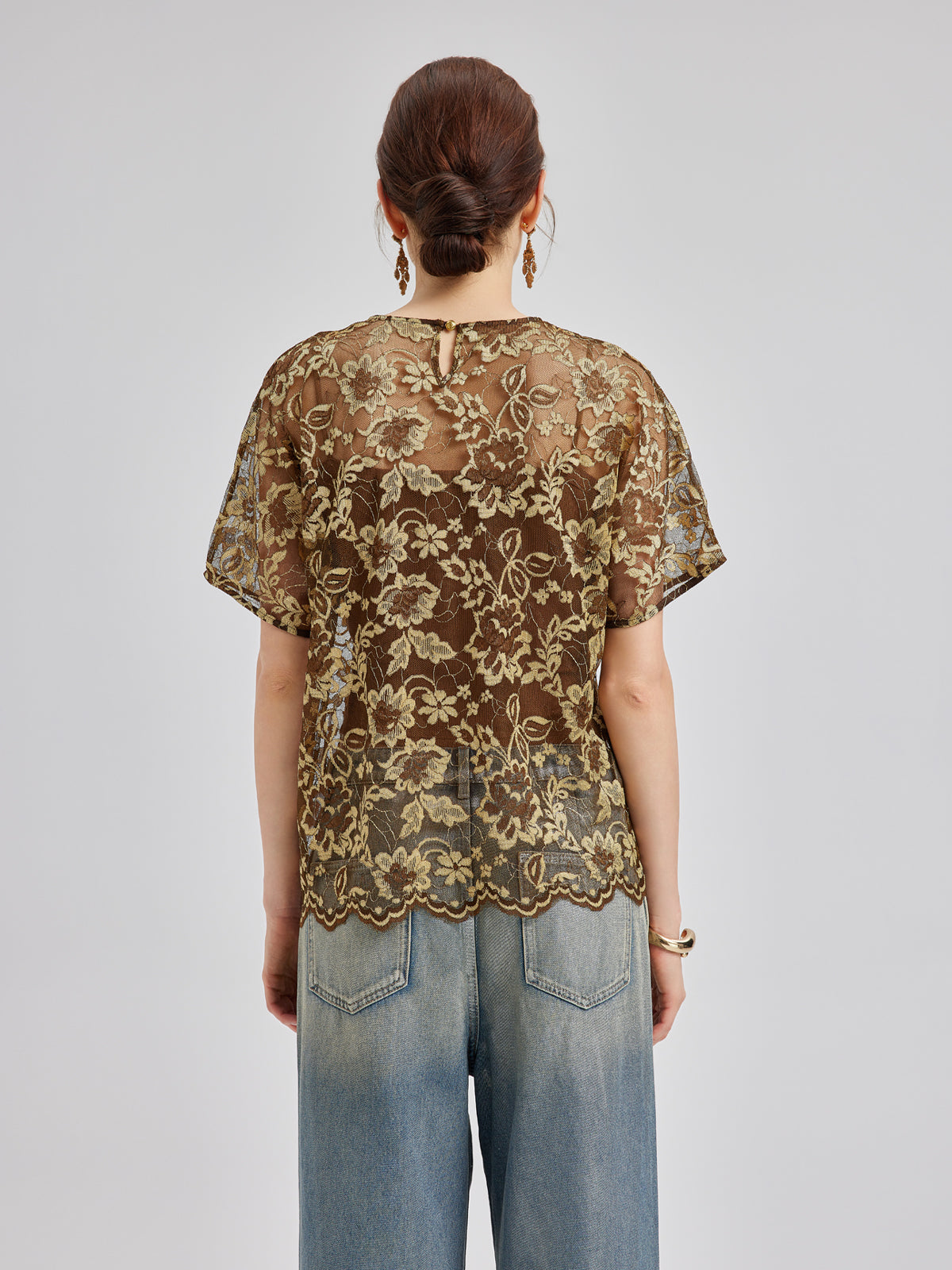 Gold Lace Beaded Pocket T-Shirt