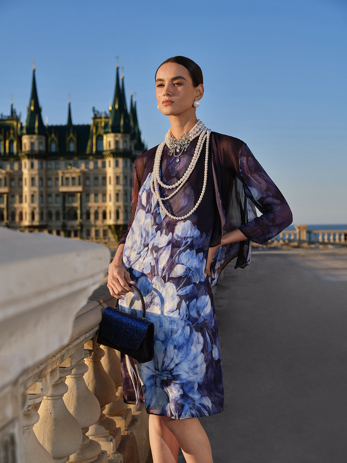 Double-Layer Artistic Print Sleeveless Dress