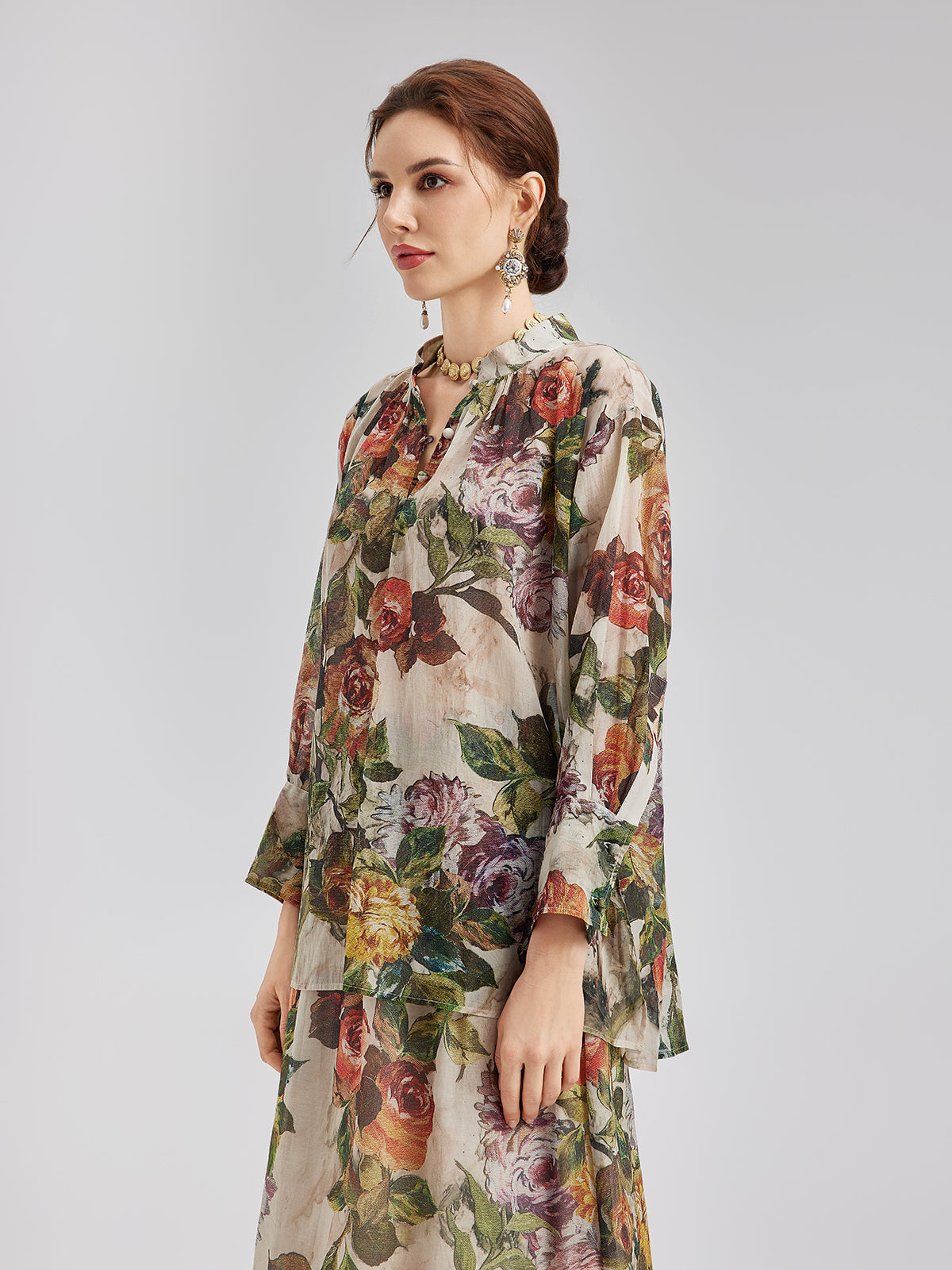 Final Sale | Classical Romantic Print Silk Shirt