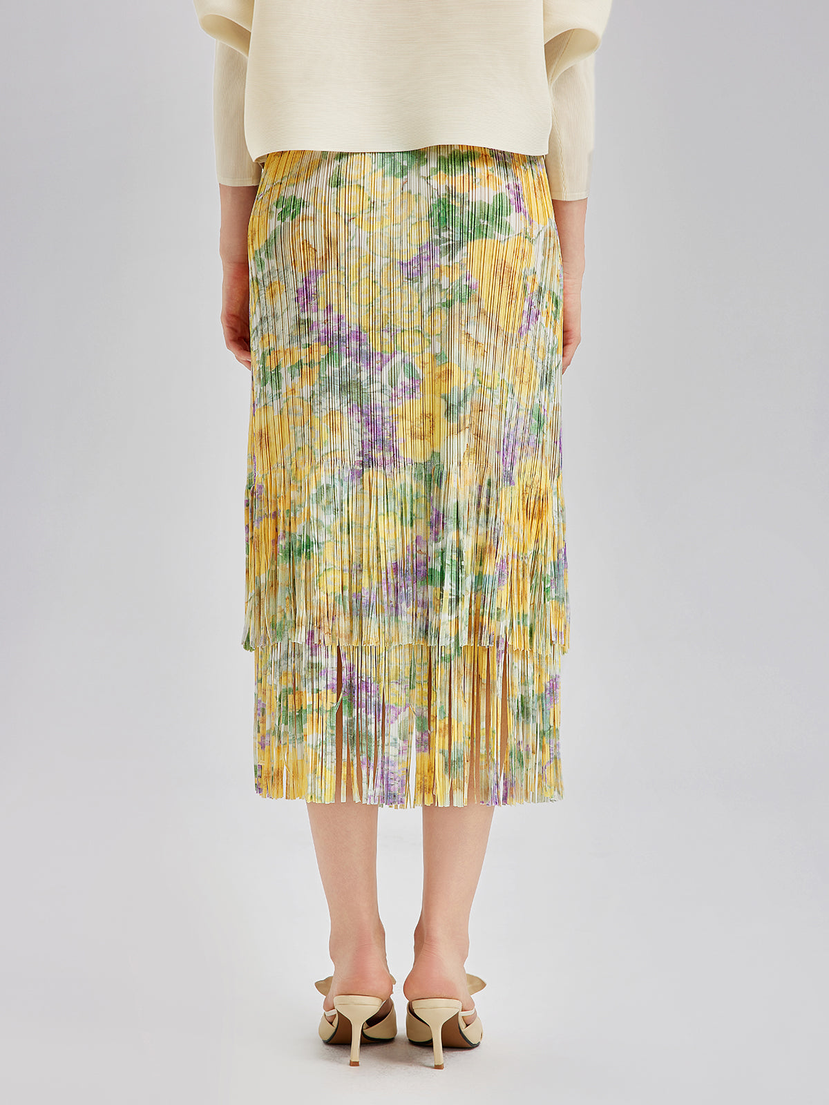 Elegant Floral Pleated Fringe Skirt