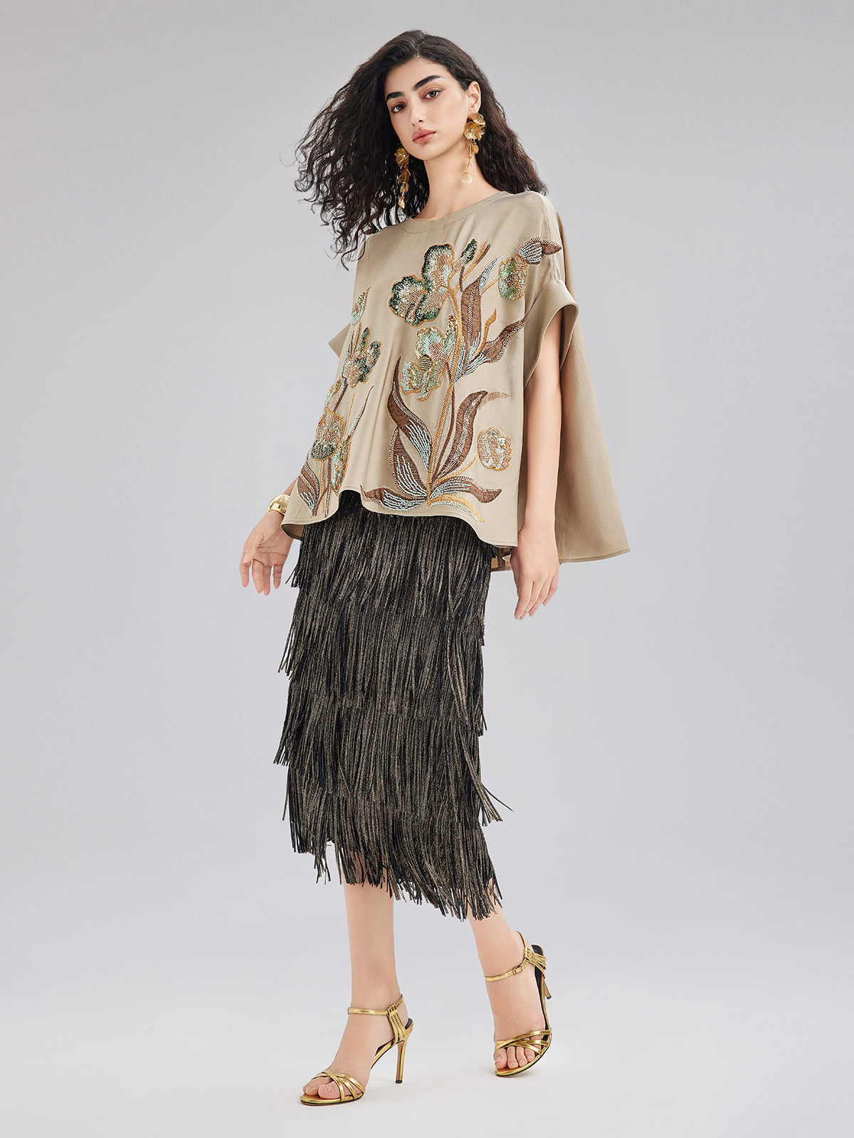 Vintage Hand-Beaded Appliqué Top