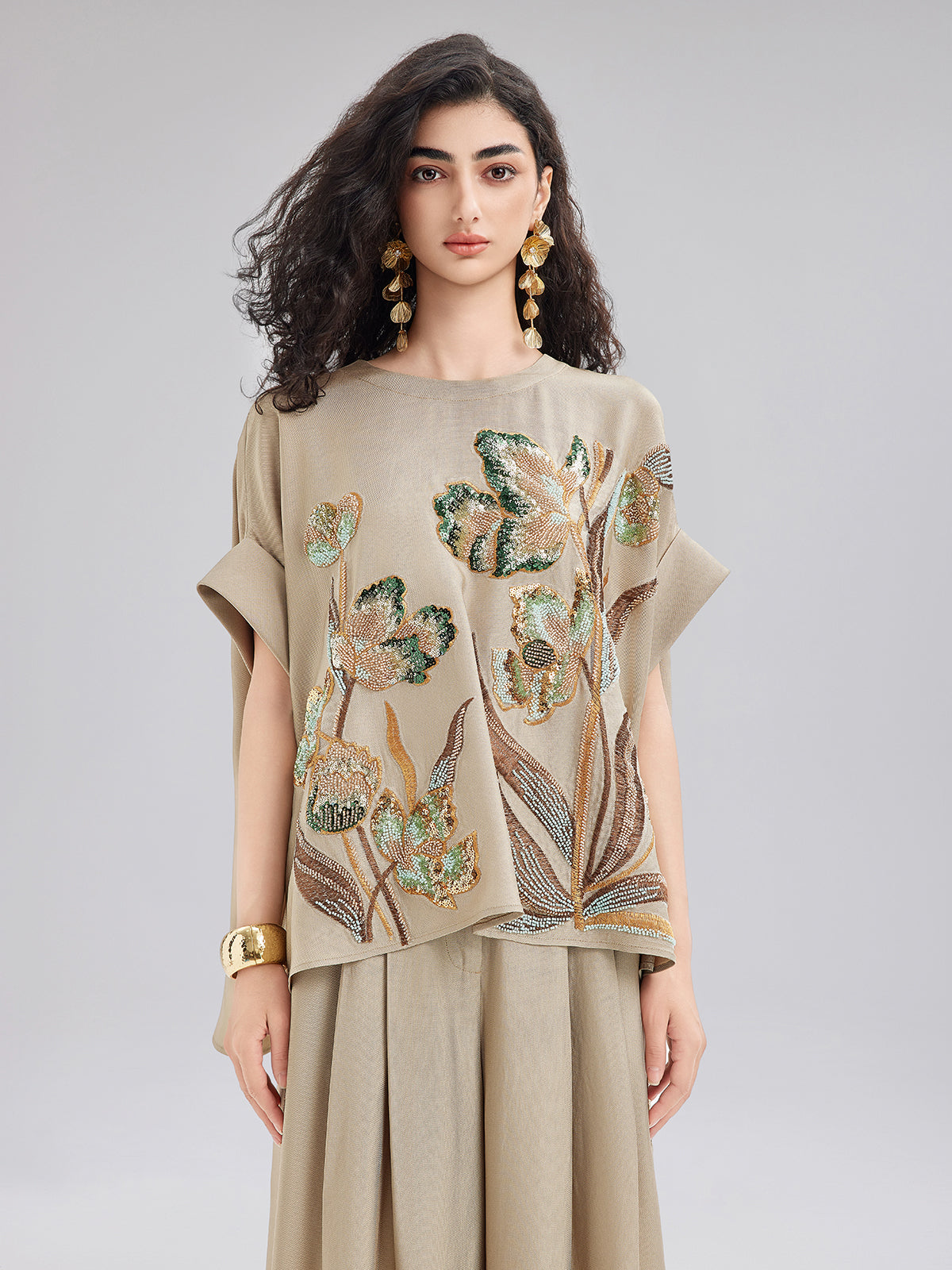 Vintage Hand-Beaded Appliqué Top