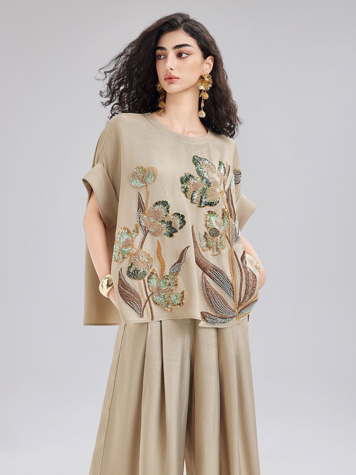 Vintage Hand-Beaded Appliqué Top