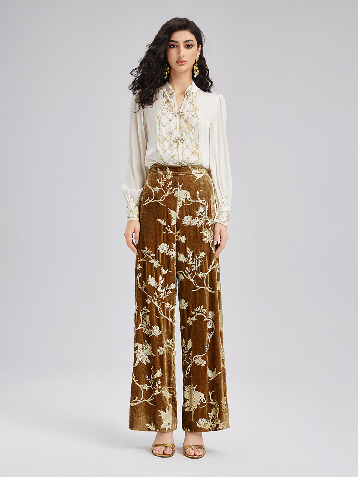 Final Sale | Gold Silk Foil Velvet Trousers (No Belt)
