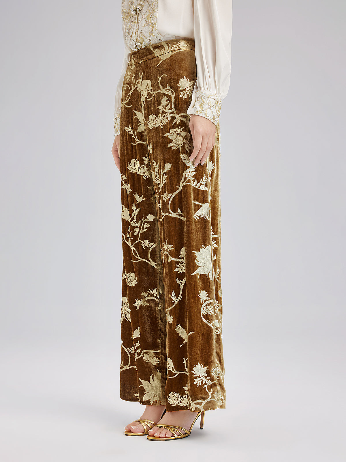 Final Sale | Gold Silk Foil Velvet Trousers (No Belt)
