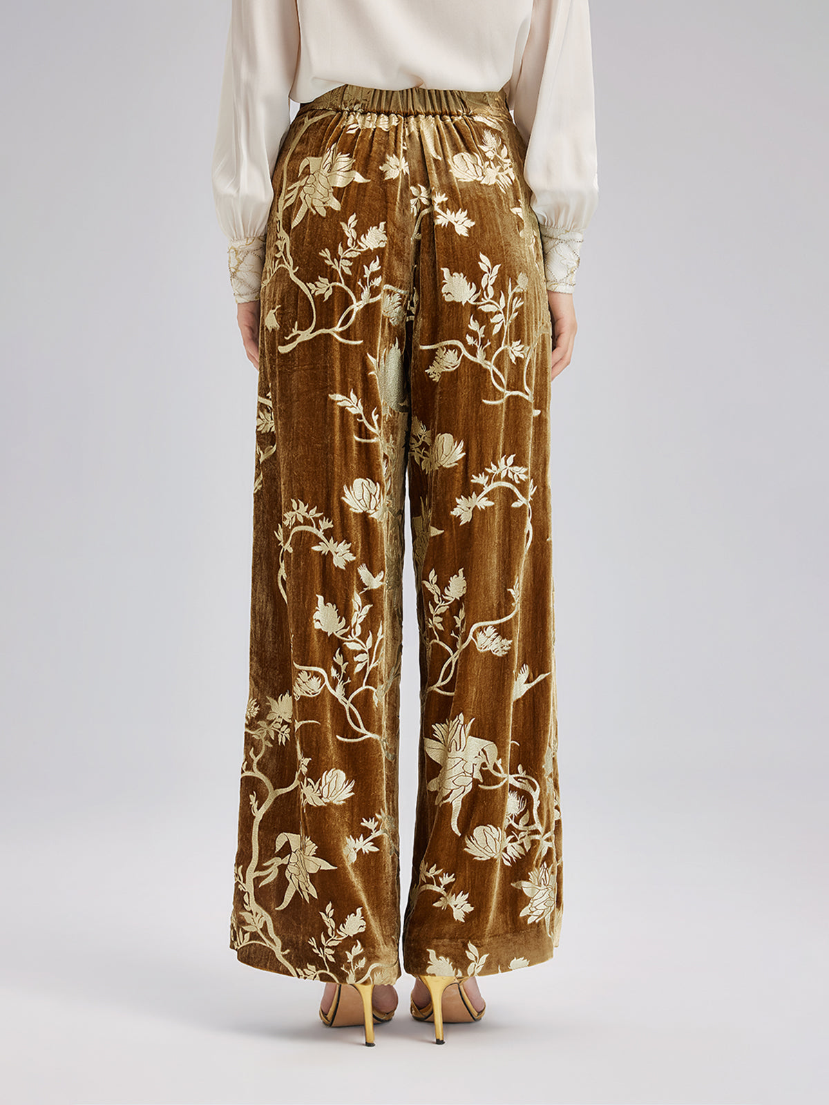 Final Sale | Gold Silk Foil Velvet Trousers (No Belt)