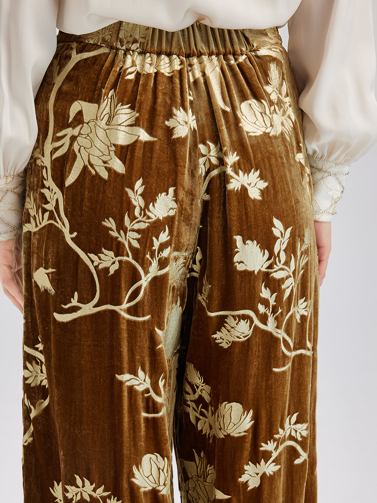 Final Sale | Gold Silk Foil Velvet Trousers (No Belt)