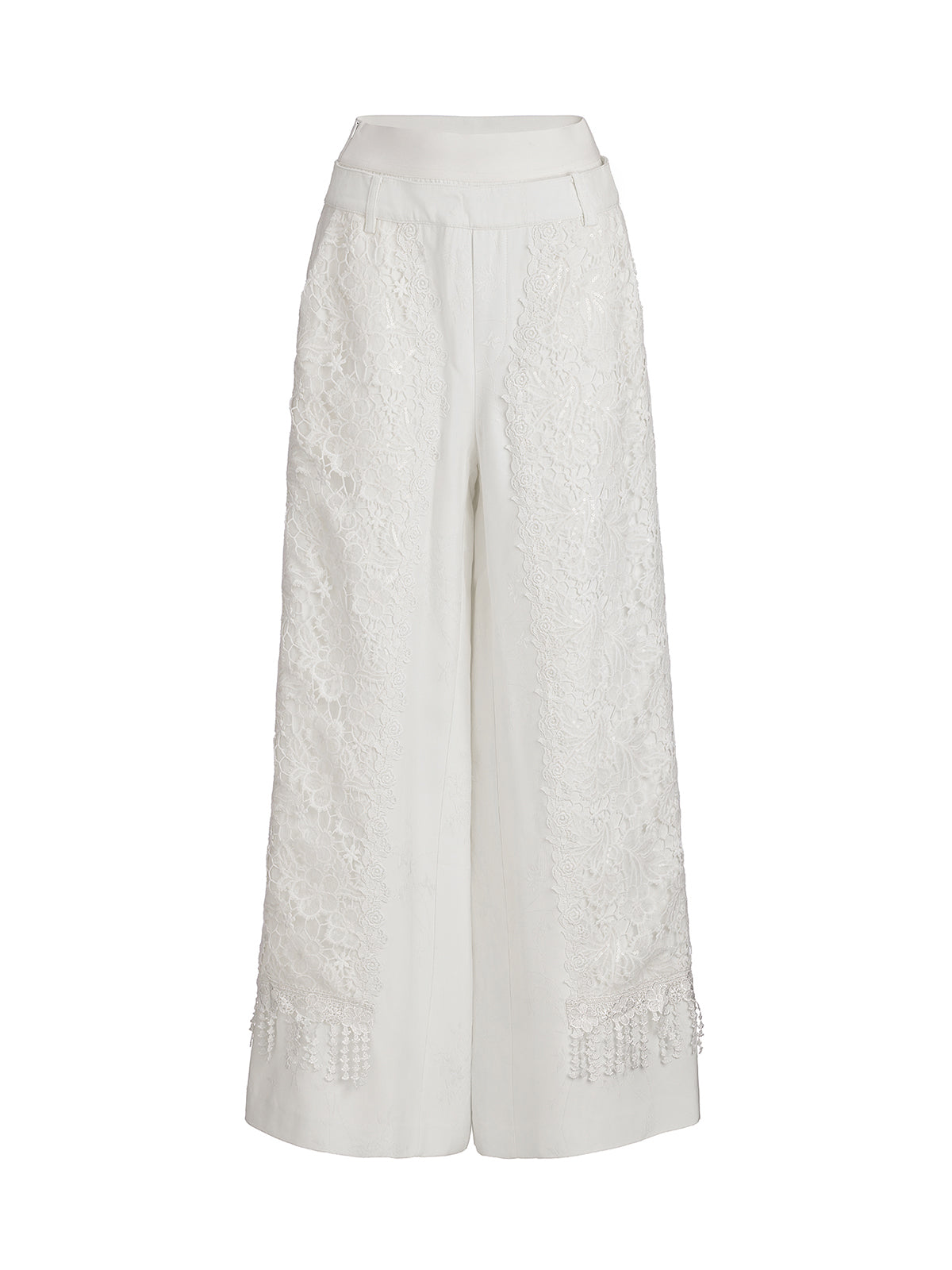 French Lace Patchwork Jacquard Satin Pants