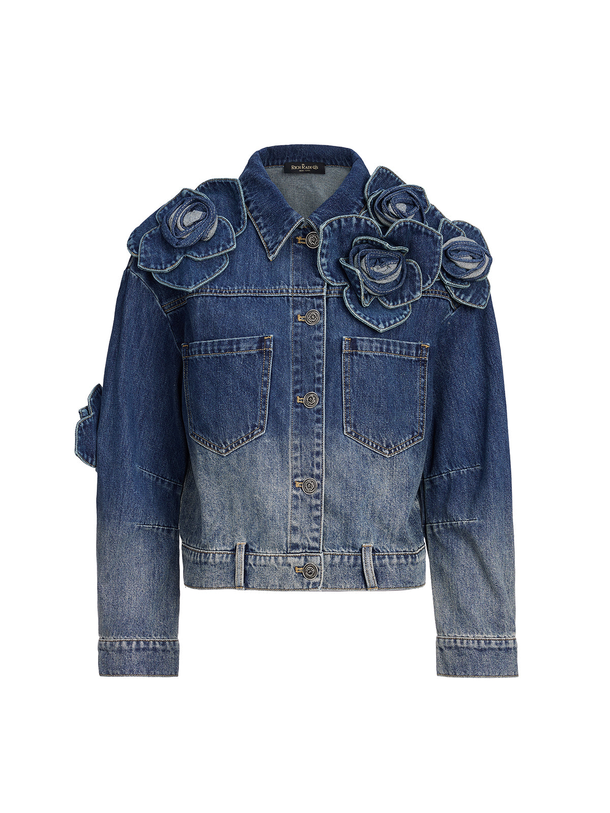 Handcrafted Floral Gradient Denim Jacket