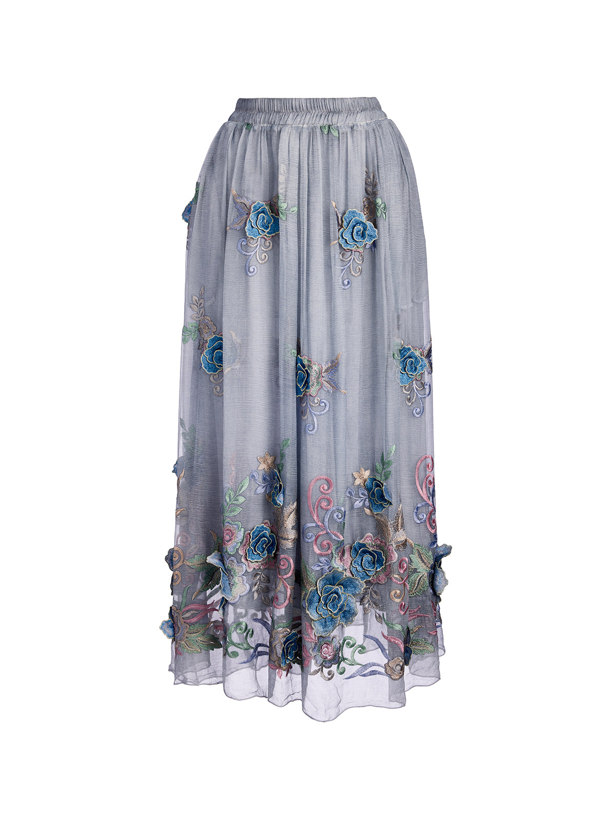Handcrafted 3D Floral Silk Skirt