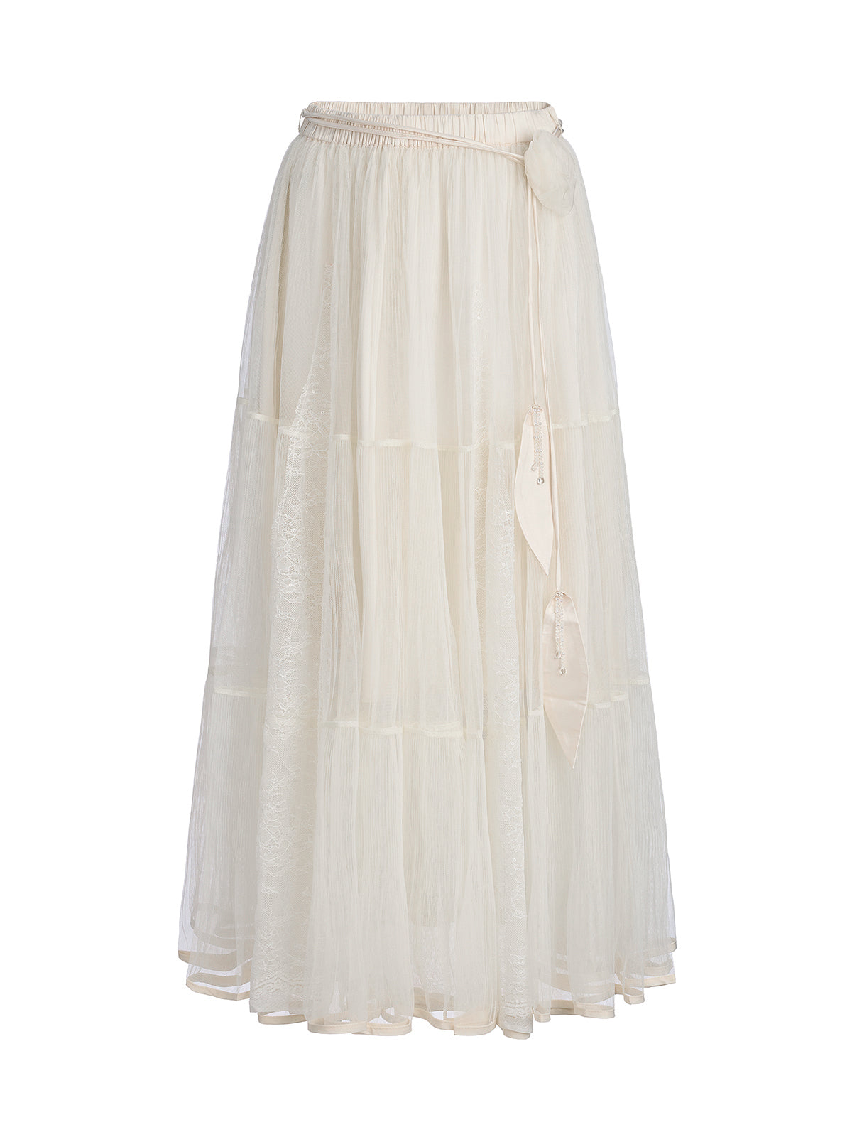 Pleated Mesh Elastic Waist Skirt