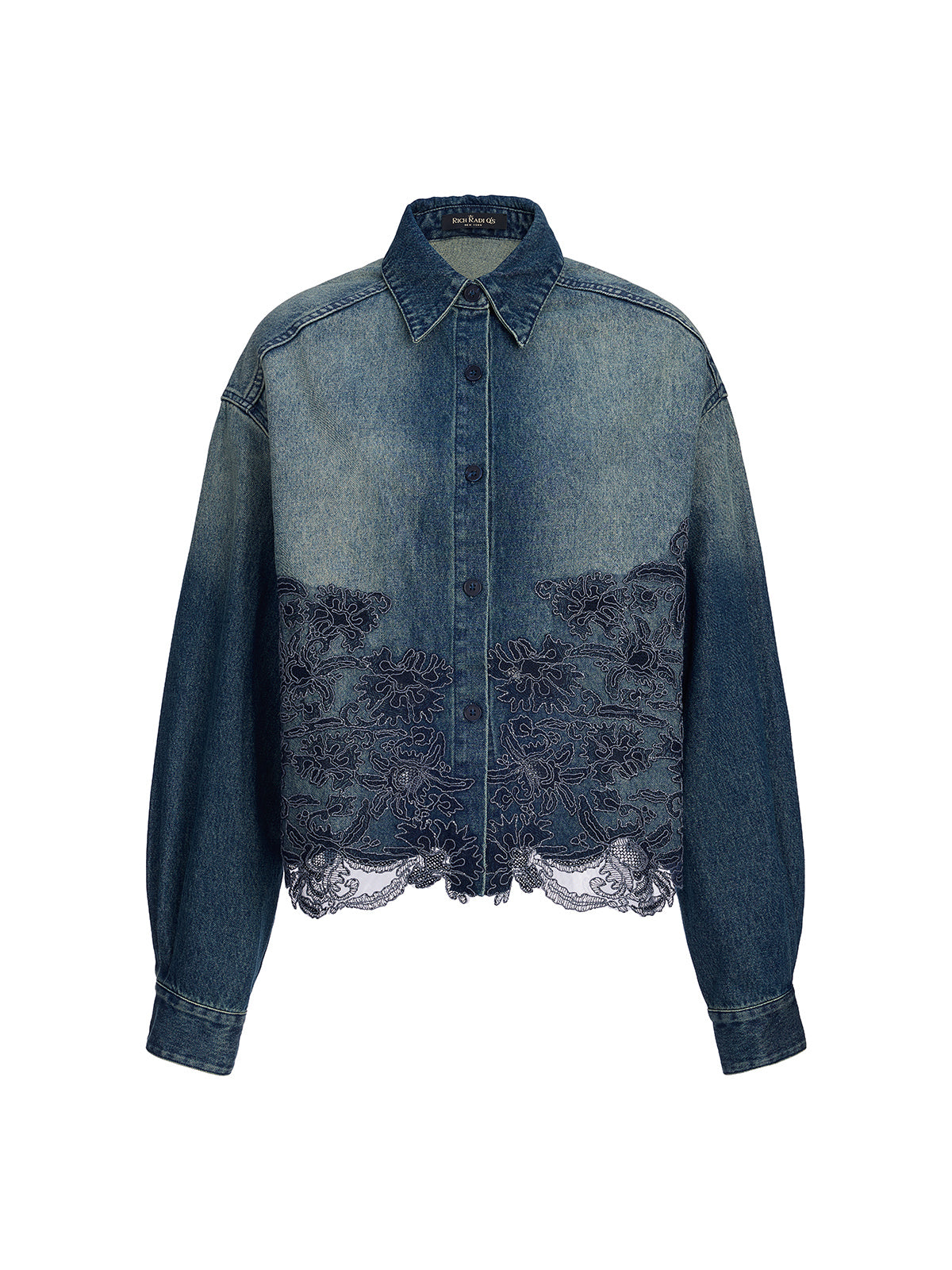 Lace-Paneled Cotton Denim Jacket