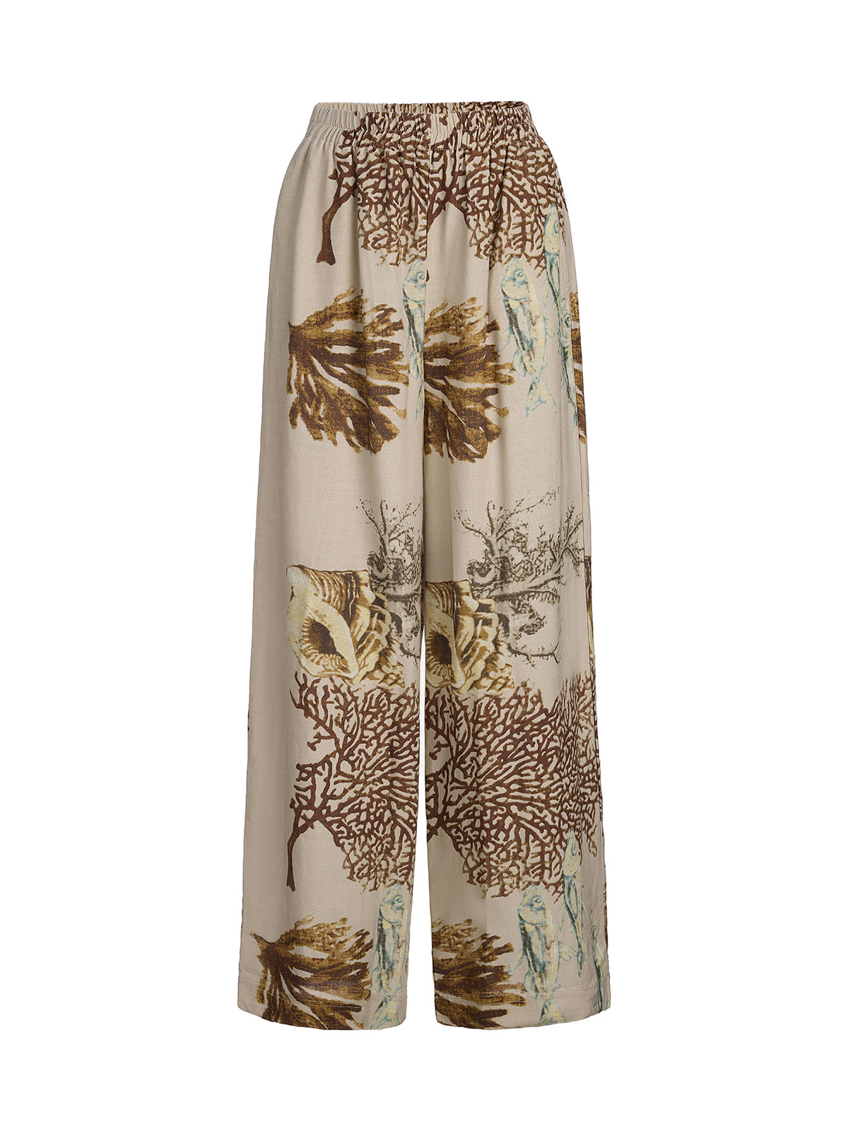 Printed Ramie Elastic-Waist Pants