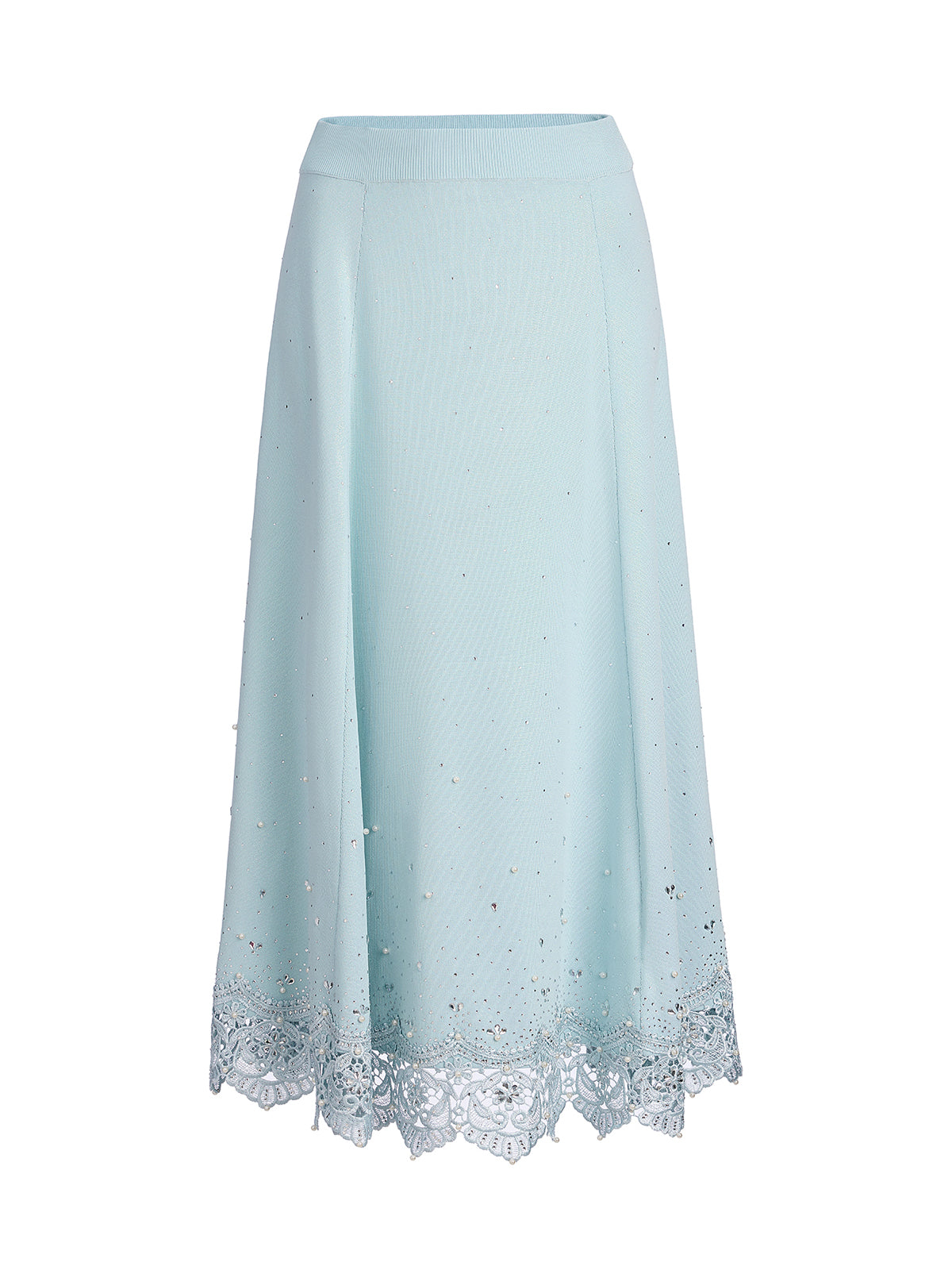 Rhinestone Lace Knit Elasticated Skirt