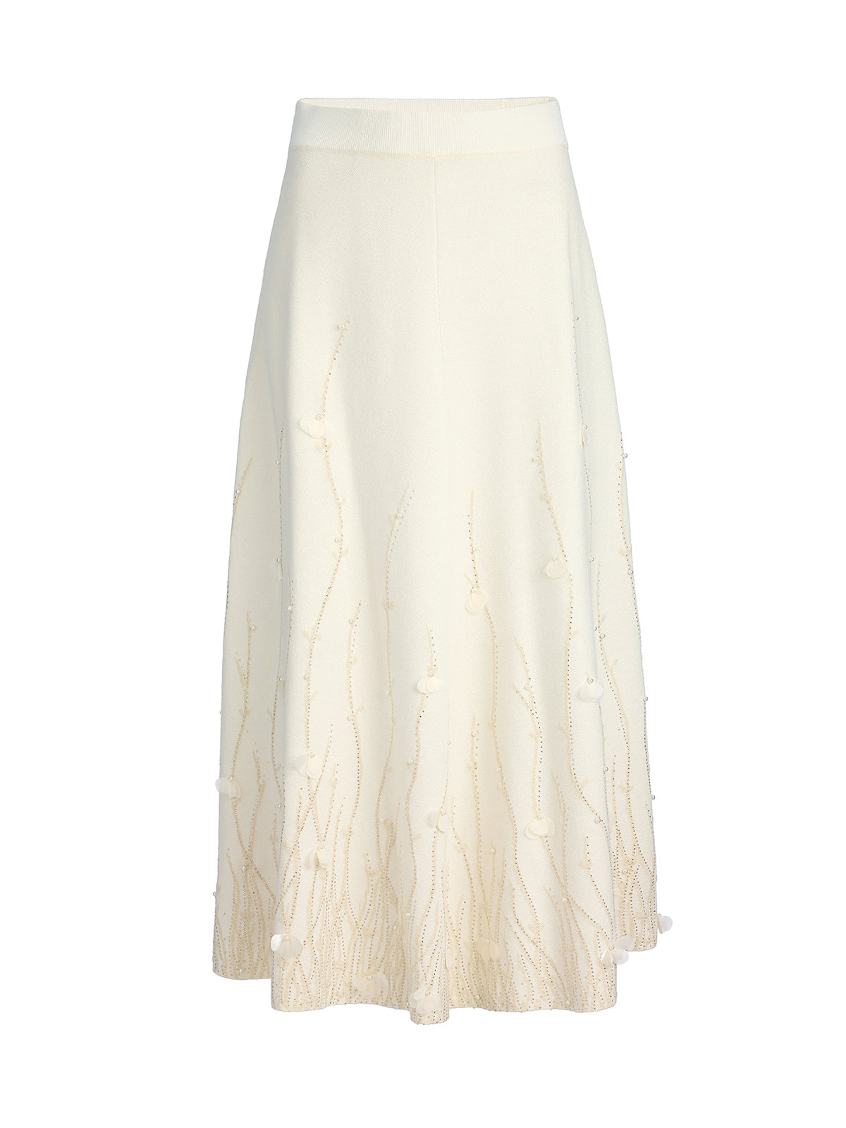 Rhinestone Beaded Wool Knit Elasticated Skirt