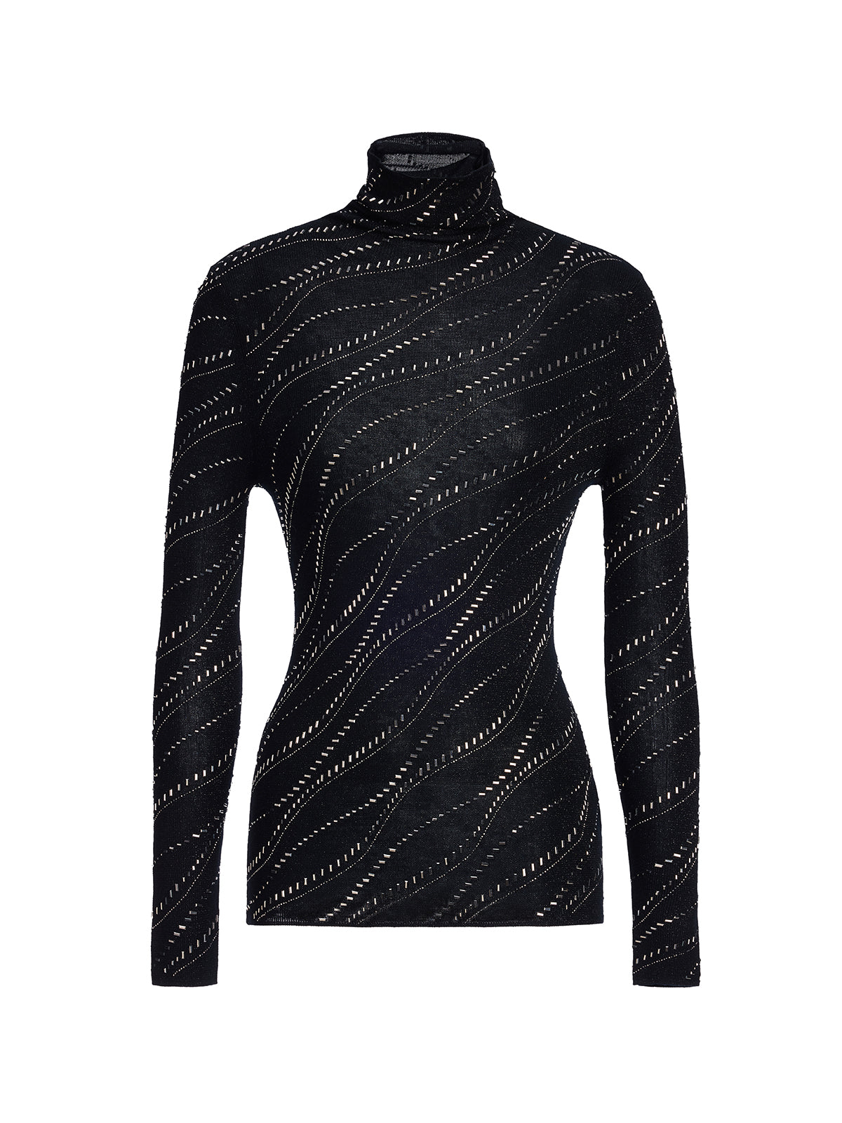 Crystal-Embellished Stretch Wool Turtleneck Top