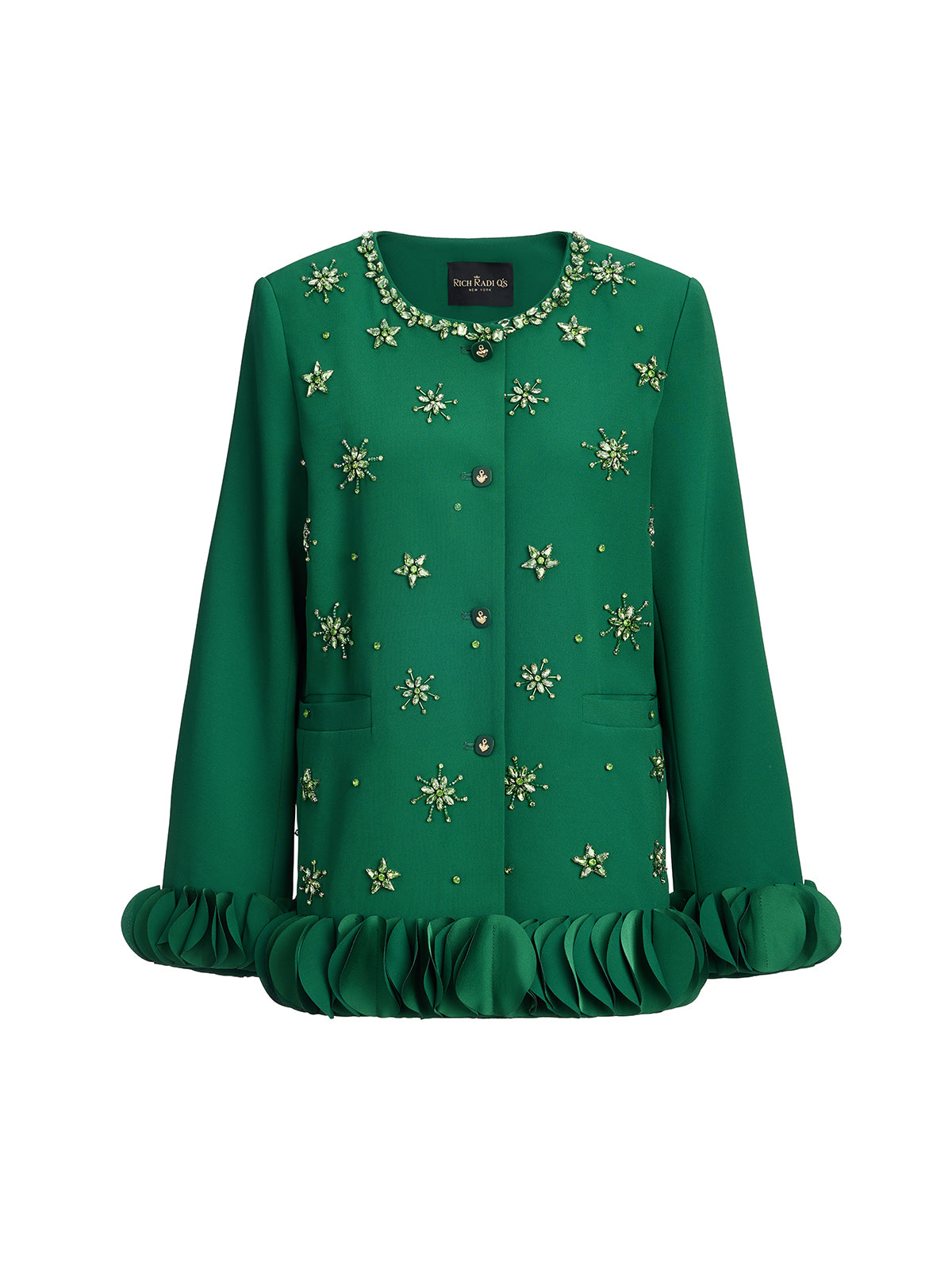 Hand-Beaded Floral Trim Jacket