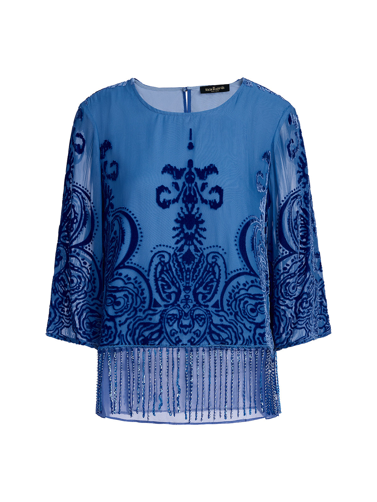 Silk Velvet Burnout Fringe Beaded Top