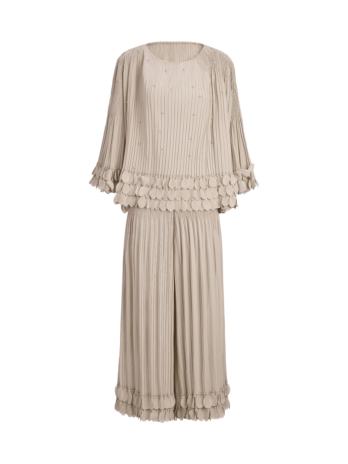 Hand-Stitched Floral Beaded Pleated Set