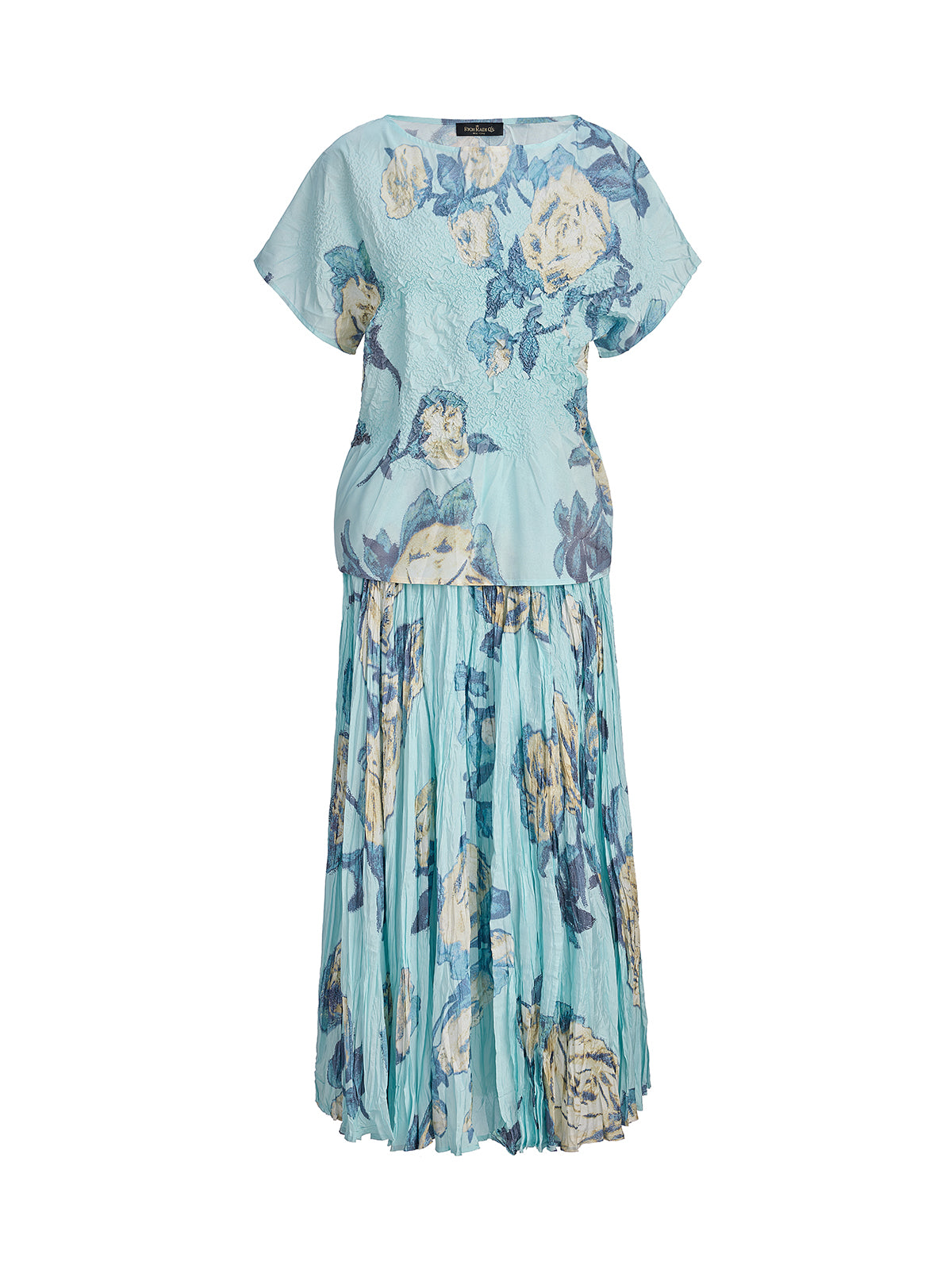 Floral Pleated Short-Sleeve Top & Skirt Set