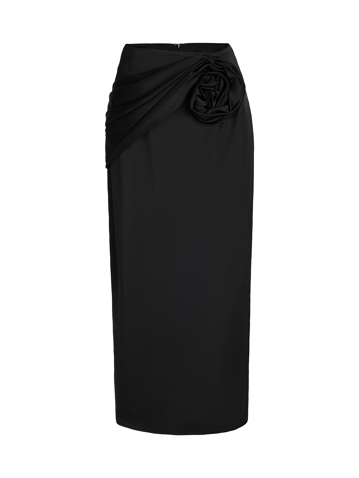 Black Satin 3D Floral Skirt