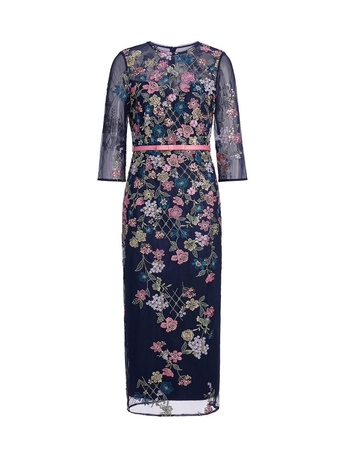 Sequin Embroidered Floral Tulle Dress(Waist Tie Included)