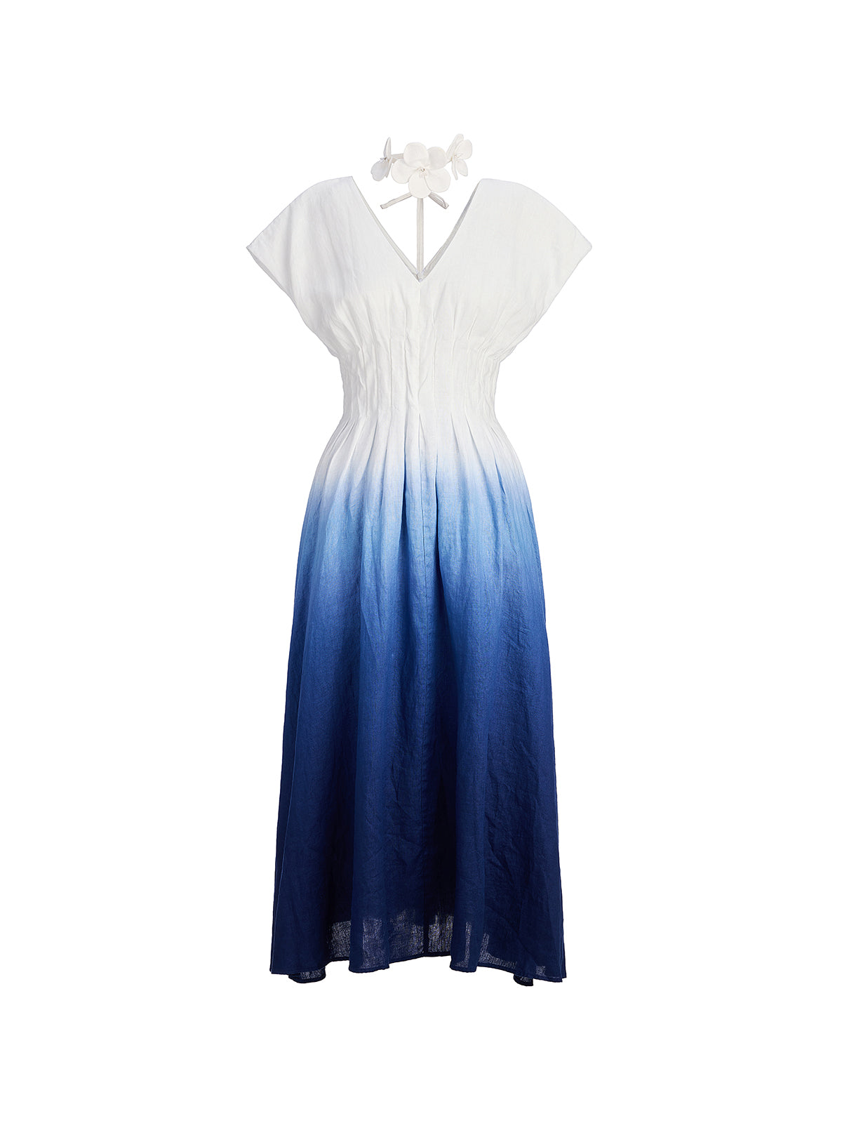 Linen Tie-Dye Resort Maxi Dress (3D Floral Waist Rope Included)