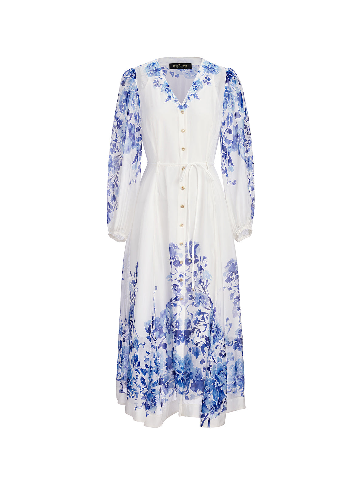 V-Neck Lantern-Sleeve Maxi Dress (Waist Tie & Slip Dress Included)