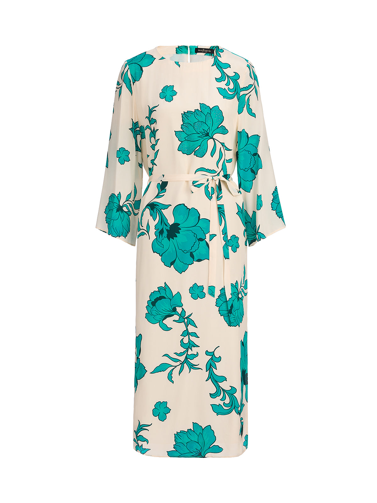 100% Silk Nine-Quarter Sleeve Straight Maxi Dress (Wait Rope Included)