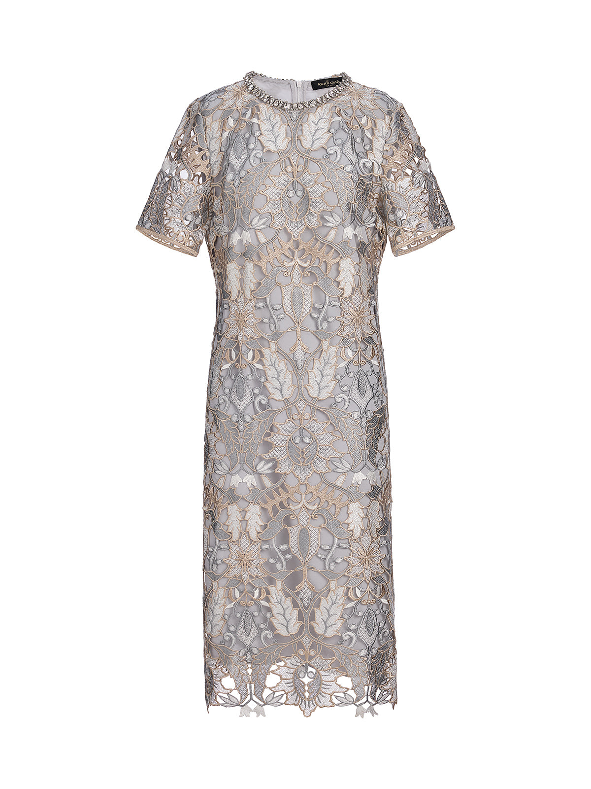Guipure Lace Cutwork Rhinestone Straight Dress