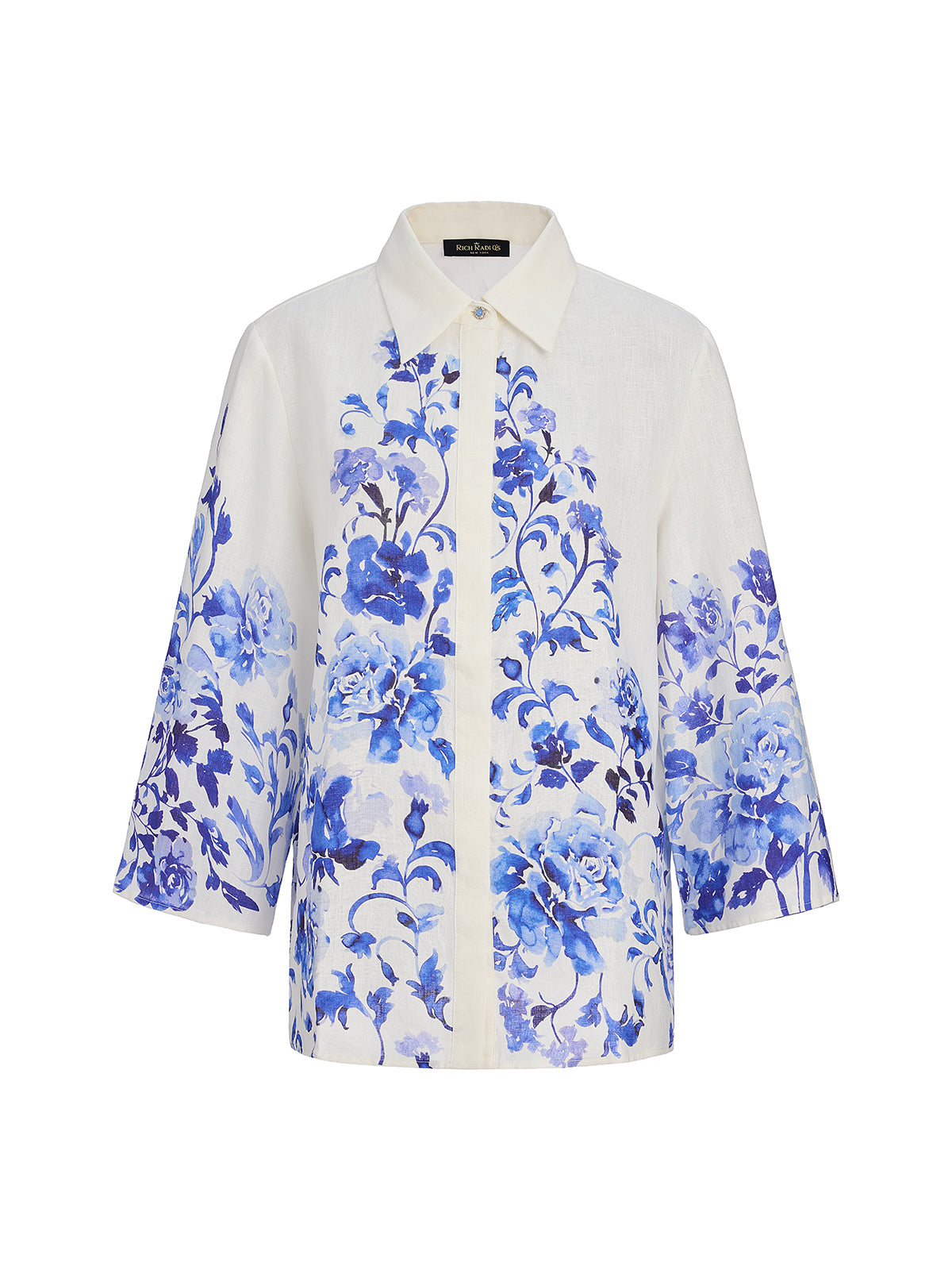 100% Linen Lapel Flared Sleeve Shirt