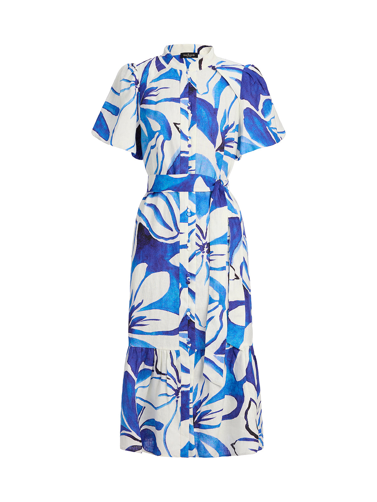Hand-Drawn Resort Print Linen Dress (Waist Tie Included)