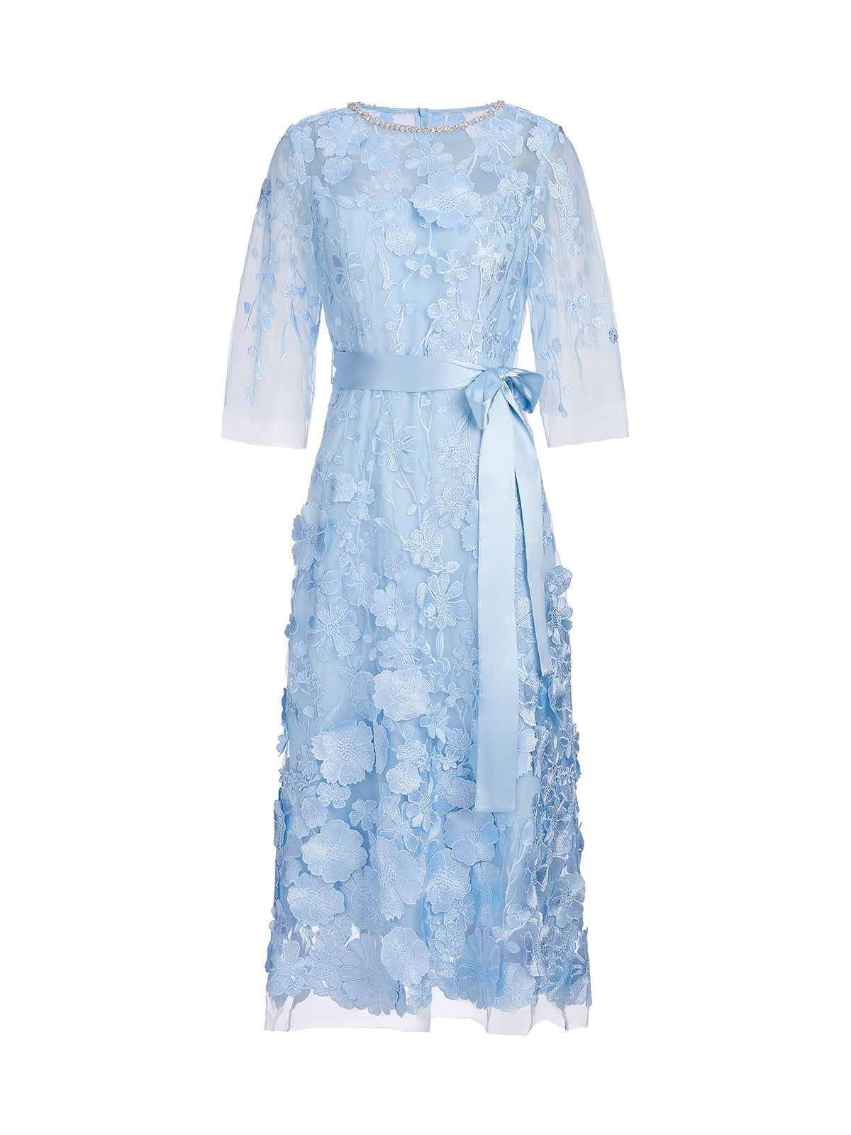 3D Floral Embroidered Mesh X-Waist Dress