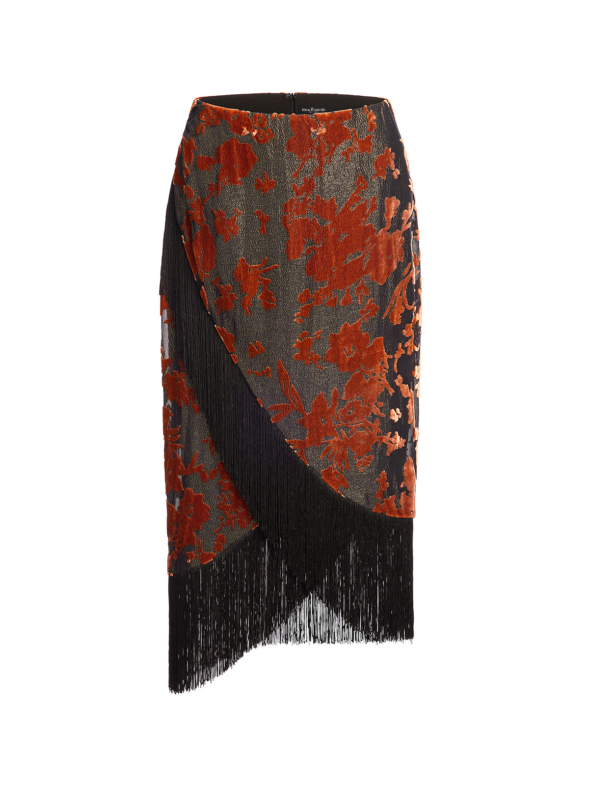 Burnout Velvet Floral Fringe Skirt
