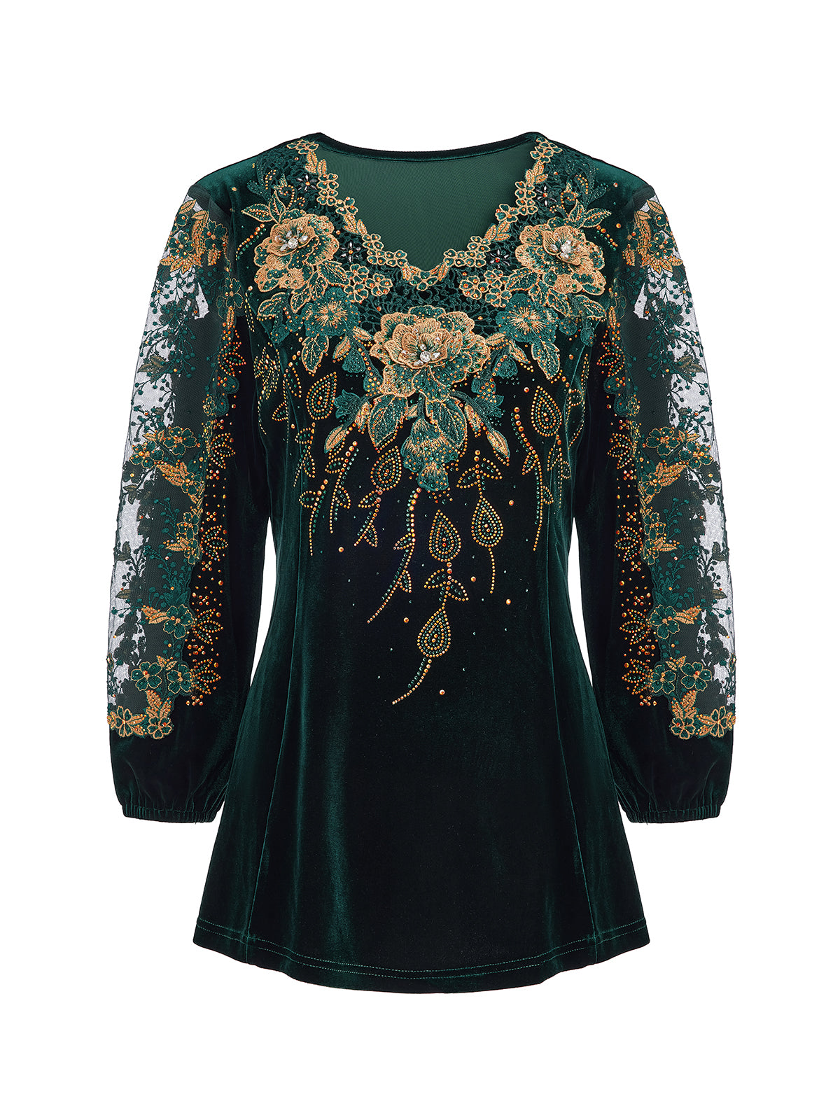 Velvet 3D Floral Embroidered Blouse