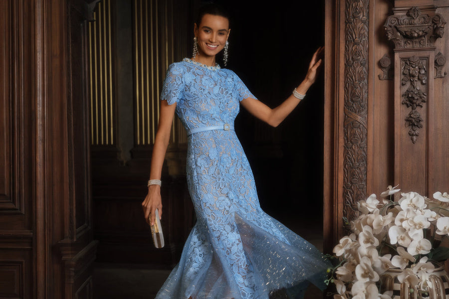 richradiqs blue lace formal gown for gala entrance