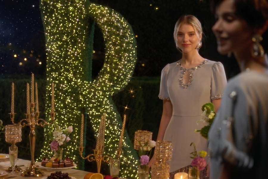 richradiqs white embellished dress at garden party