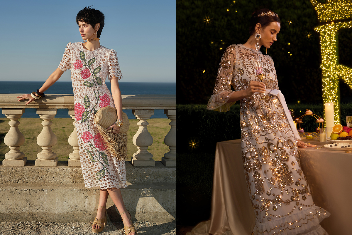 Floral lace and sequin midi dresses