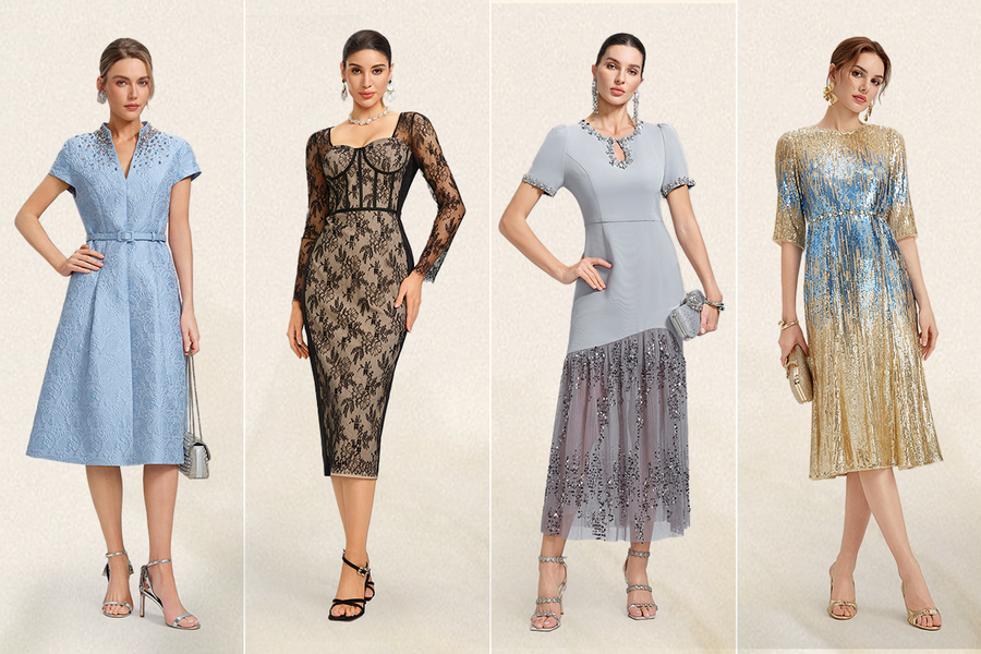 Four midi dresses with varied hemlines