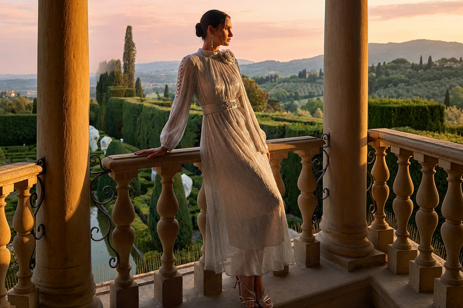 Long cocktail dresses with accessories
