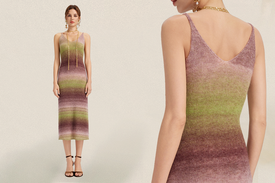 Ombre sleeveless midi dress front and back
