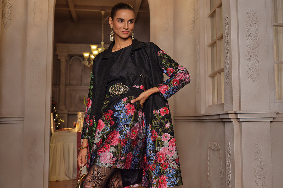 richradiqs floral embroidered coat dress for an elegant indoor cocktail event