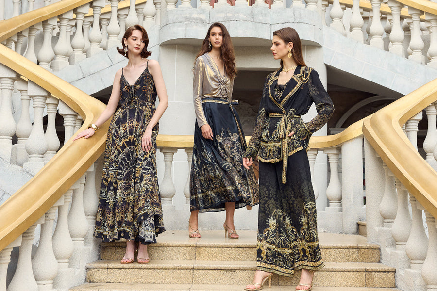 richradiqs black and gold formal dresses and tailored separates for a gala