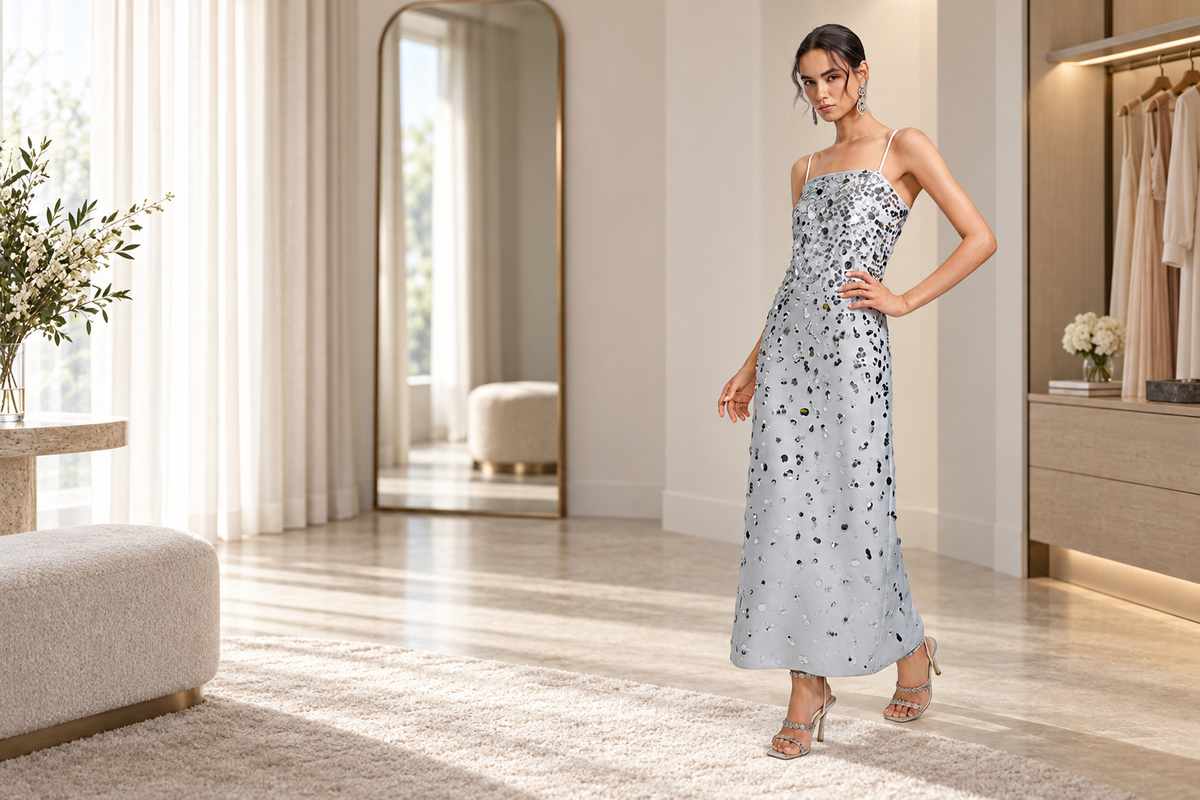 Smooth undergarments styled beneath a silk dress
