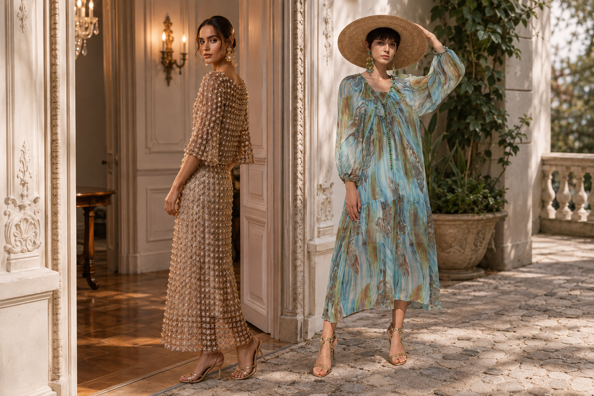 Maxi dress hem position from ankle length to floor skimming