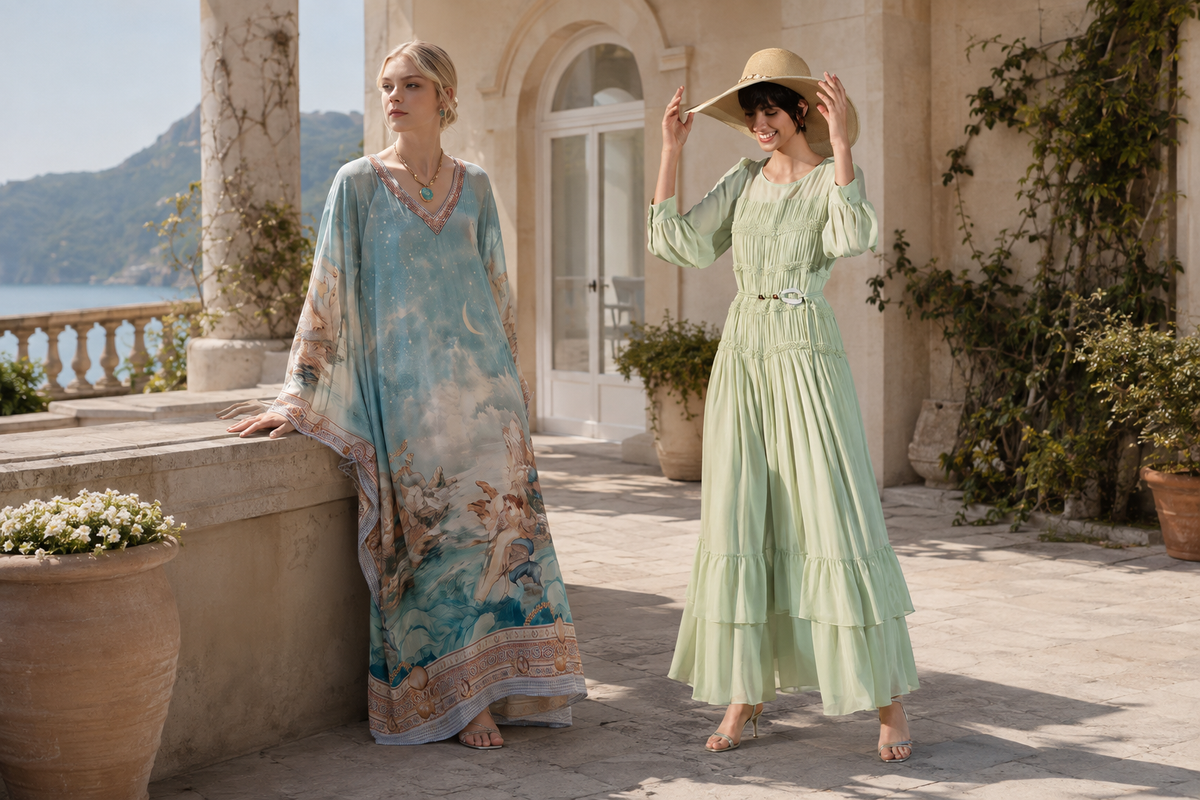 Maxi dress length guide showing ankle and floor-length proportions