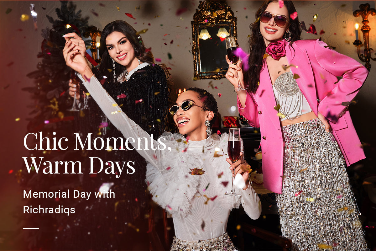 Elegant women celebrating at a party in chic outfits with sequins and tailored pieces, perfect for holiday events or evening gatherings, more stylish than casual party wear
